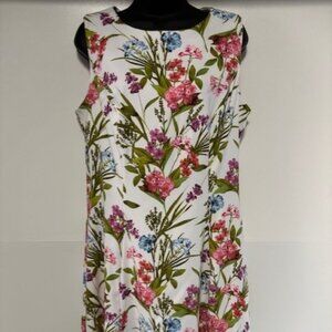 AGB Dress 12 Floral White Pink Feminine Sleeveless Knee Length A Line Stretch